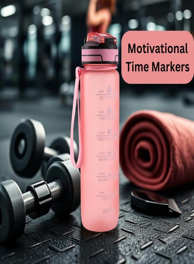 FOLELLO 1L Tritan Water Bottle with Motivational Time Marker | Leakproof Sipper Bottle for Gym, Office, and Travel | Non-Toxic, BPA-Free Water Bottles with Hydration Reminder App | Stylish Pink - Image 5
